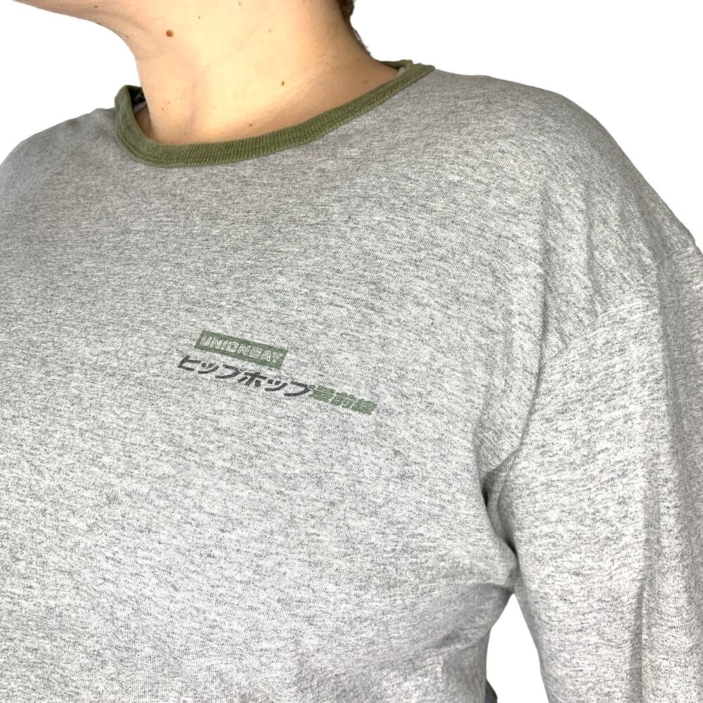 Unionbay Grey Olive Green Y2K Long Sleeve Tee Shirt Indie Skater Streetwear XL